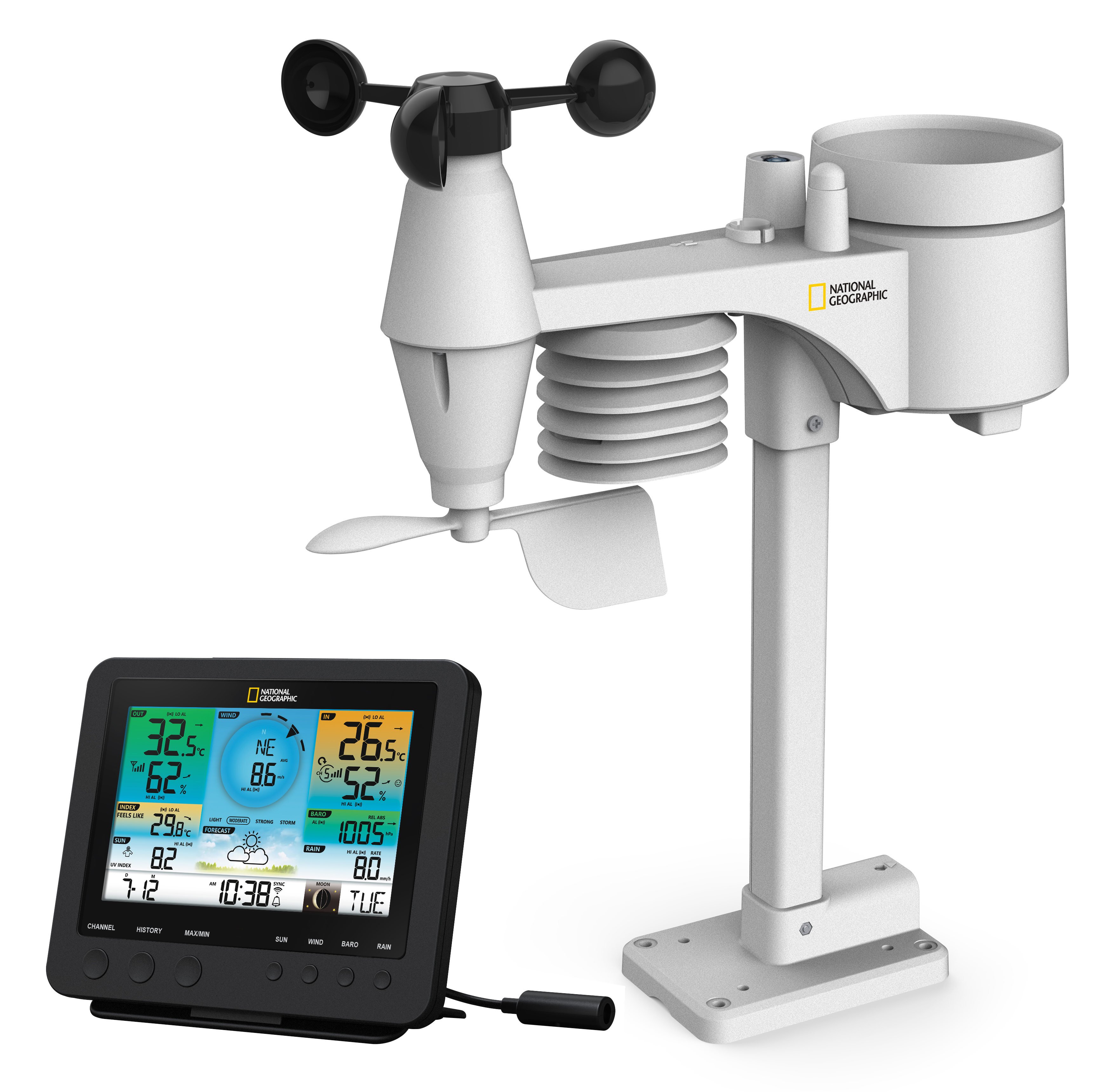 NATIONAL GEOGRAPHIC WLAN-Farbwetterstation mit 7-in-1-Profi-Sensor