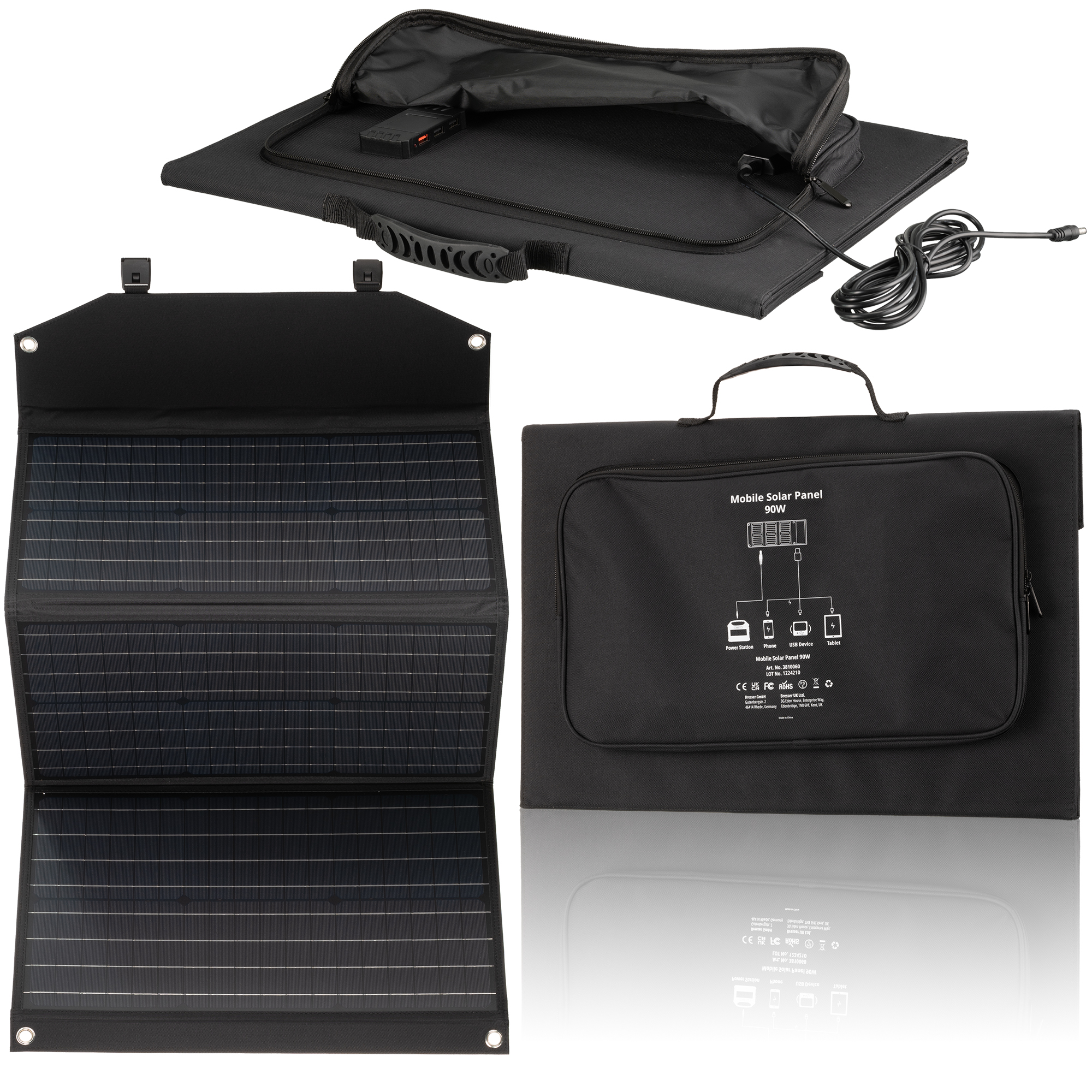 BRESSER Mobiles Solar-Ladegerät 90 Watt mit USB- u. DC-Anschluss (refurbished)